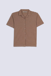 Cocoa Stripe Cuban Polo Shirt